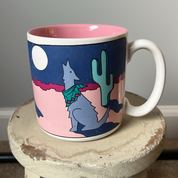 Set of 4 VINTAGE NEON DISCO COWGIRL WESTERN DESERT mugs - Picture 3 of 4